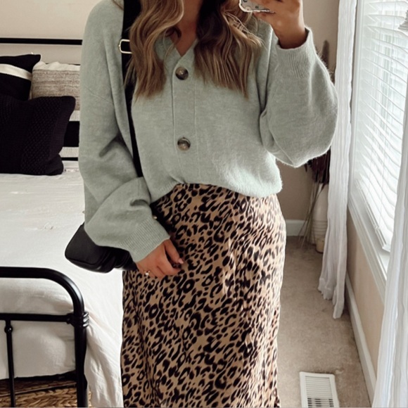 Leopard Satin Midi Skirt - Picture 1 of 1